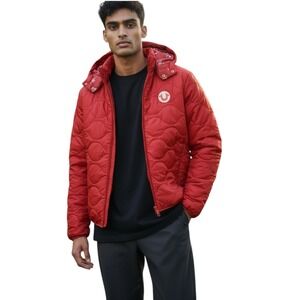 True Religion Mens Red Quilted Hooded Puffer Jacket Detachable Style108821 SizeM